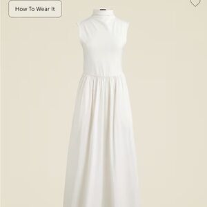 Fitted knit mockneck dress with poplin skirt